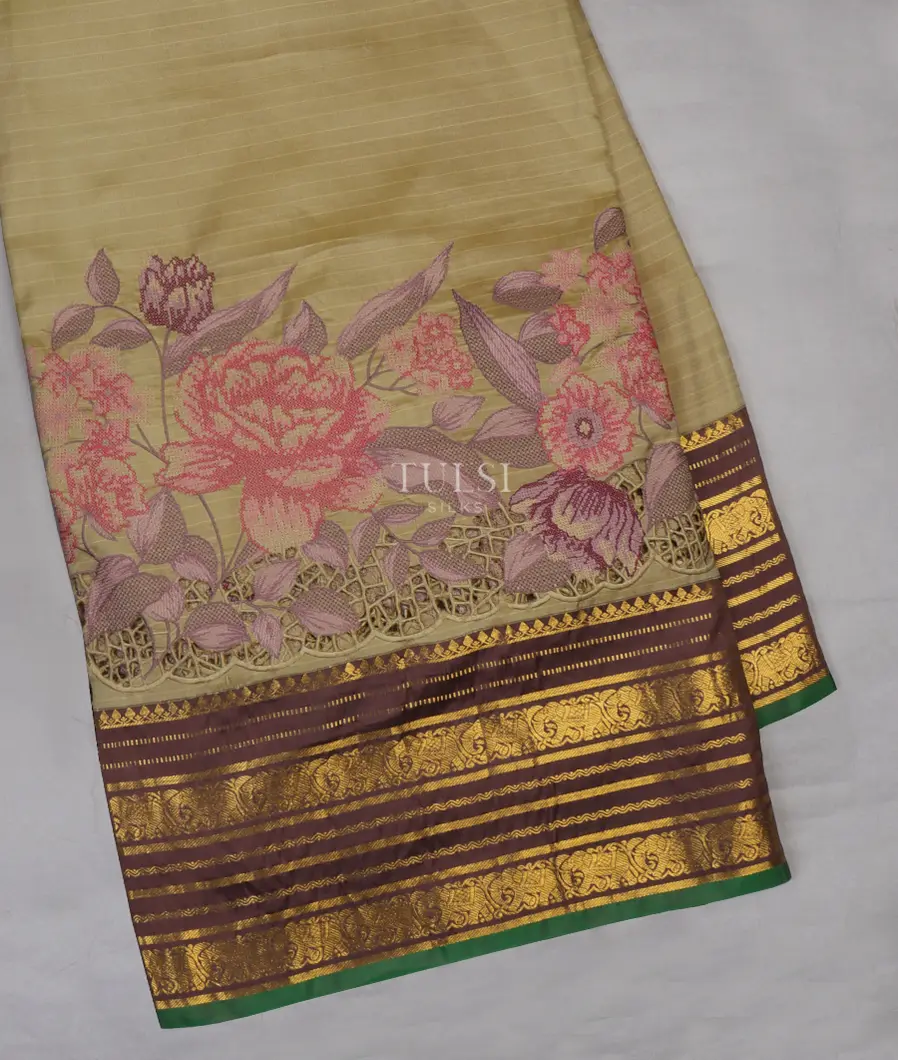 Beige Kanjivaram Cutwork Saree T517009-image