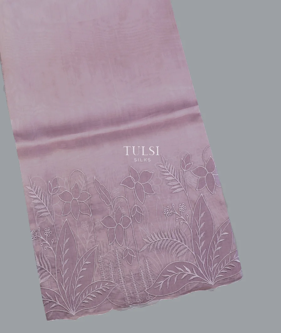 Lilac Purple Kora Organza Embroidery Saree T640974-image
