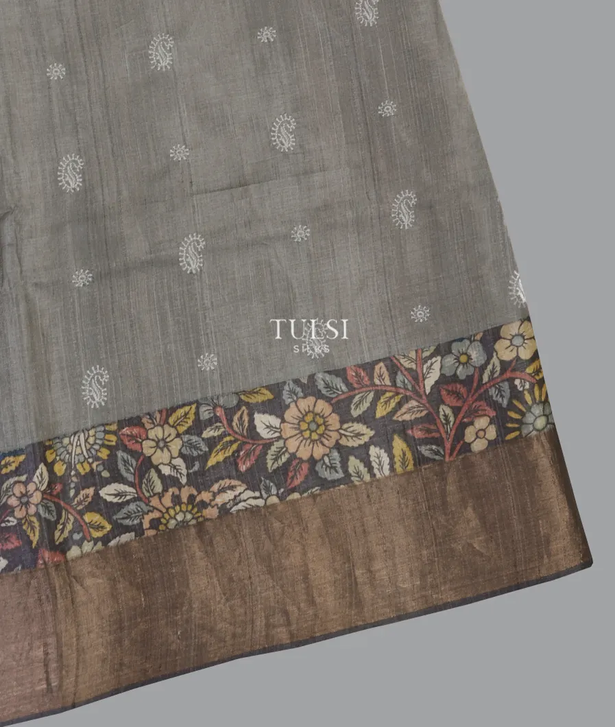 Grey Tussar Embroidery Saree T640000-image