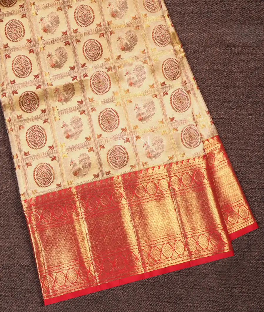 Gold and Red Tissue Kanjivaram Silk Saree T642305-image