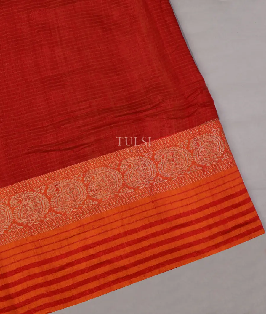 Red Handwoven Tussar Saree T608908-1-image