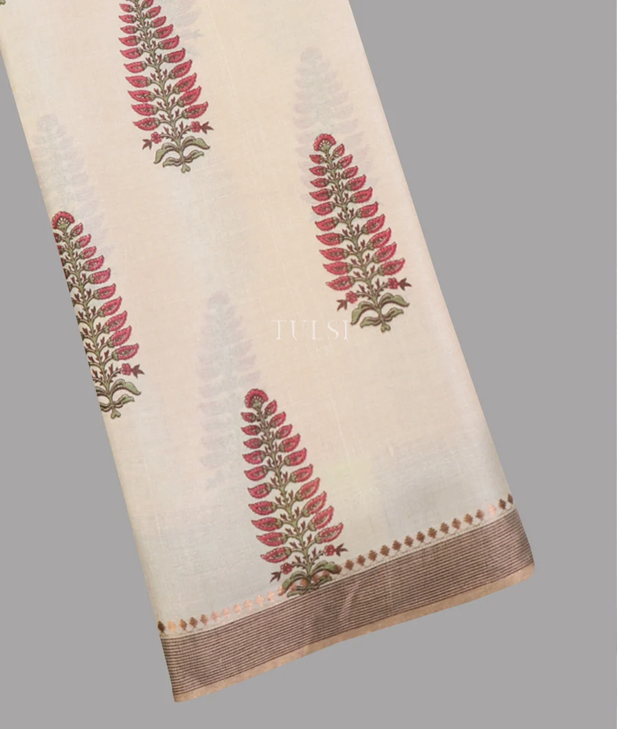 Off - White Tussar Printed Saree T641960-image
