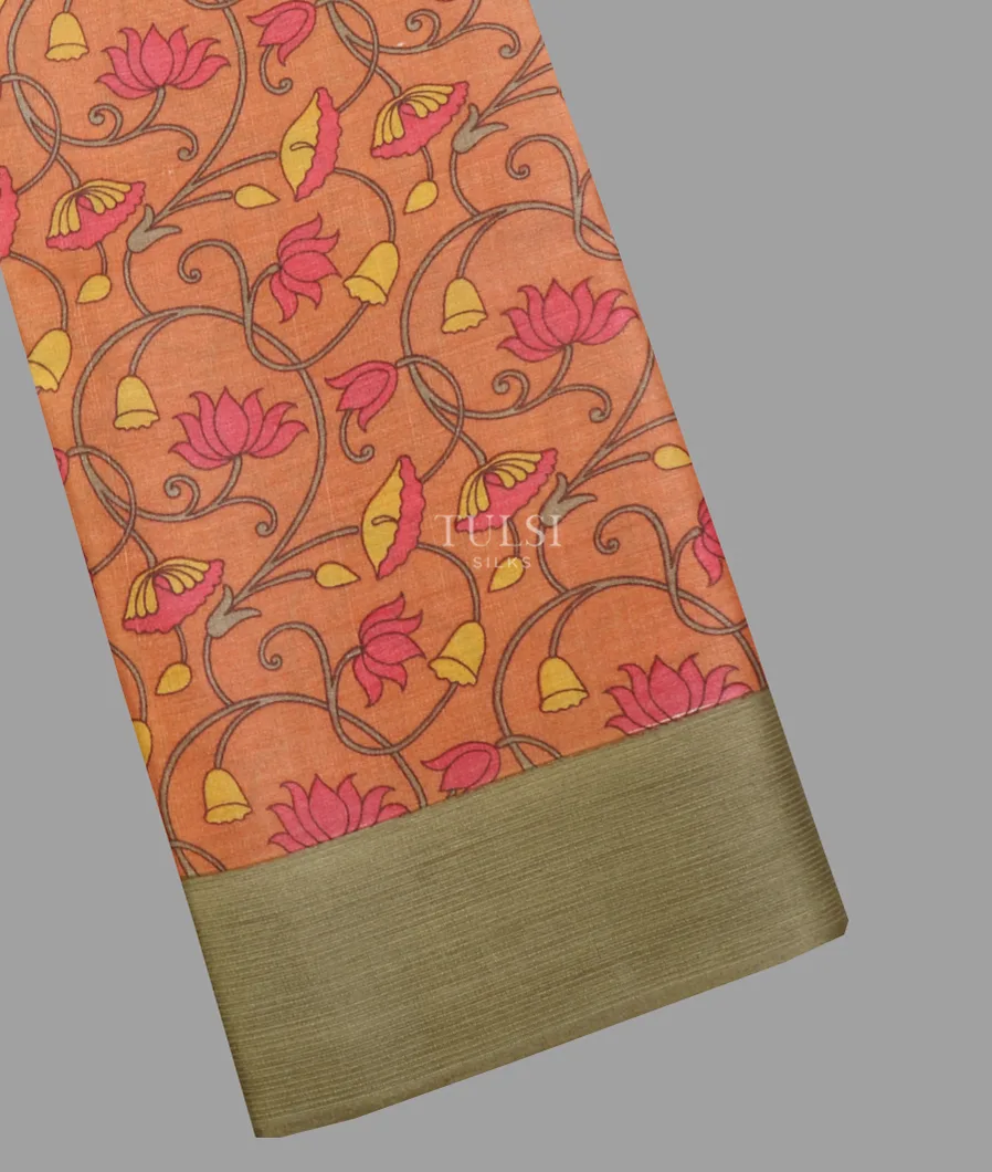 Rust Orange Tussar Printed Saree T636499-image