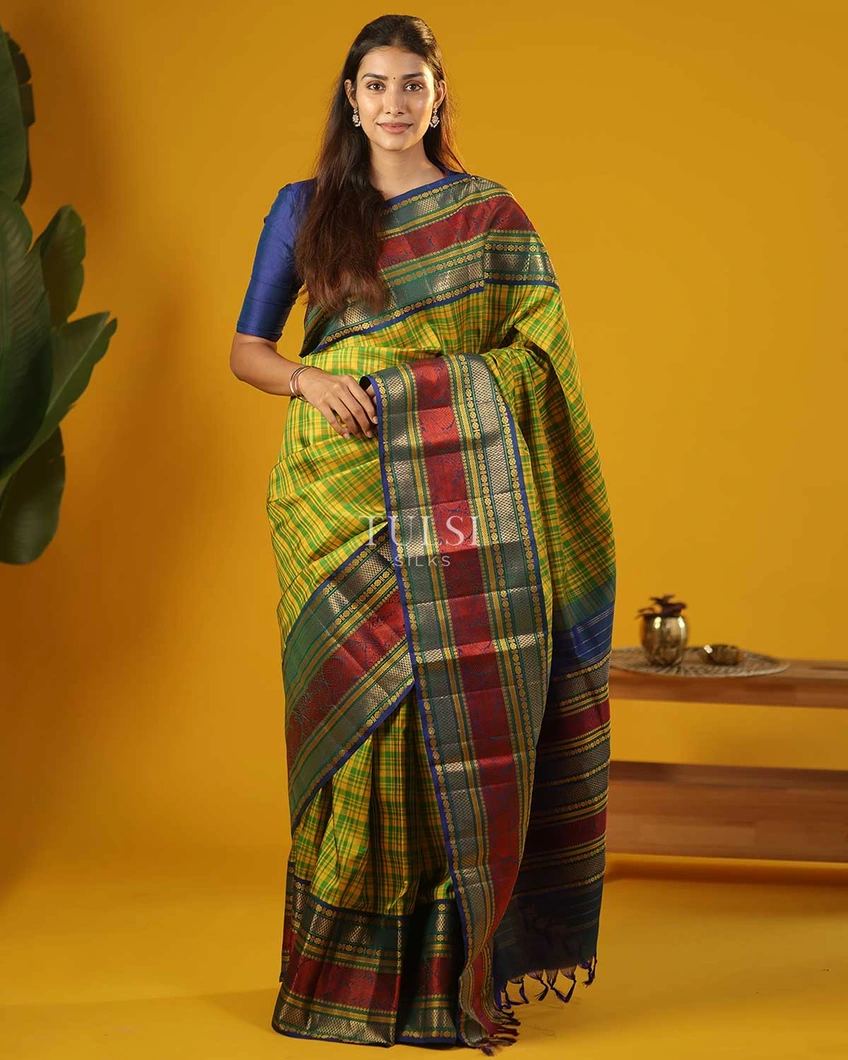 Green and Yellow Kanjivaram Silk Saree T594994-image