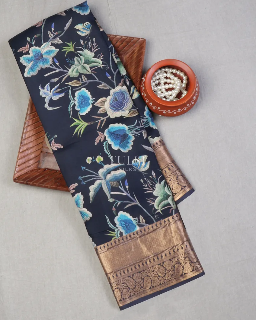 Blue Printed Soft Silk Saree T645722-image