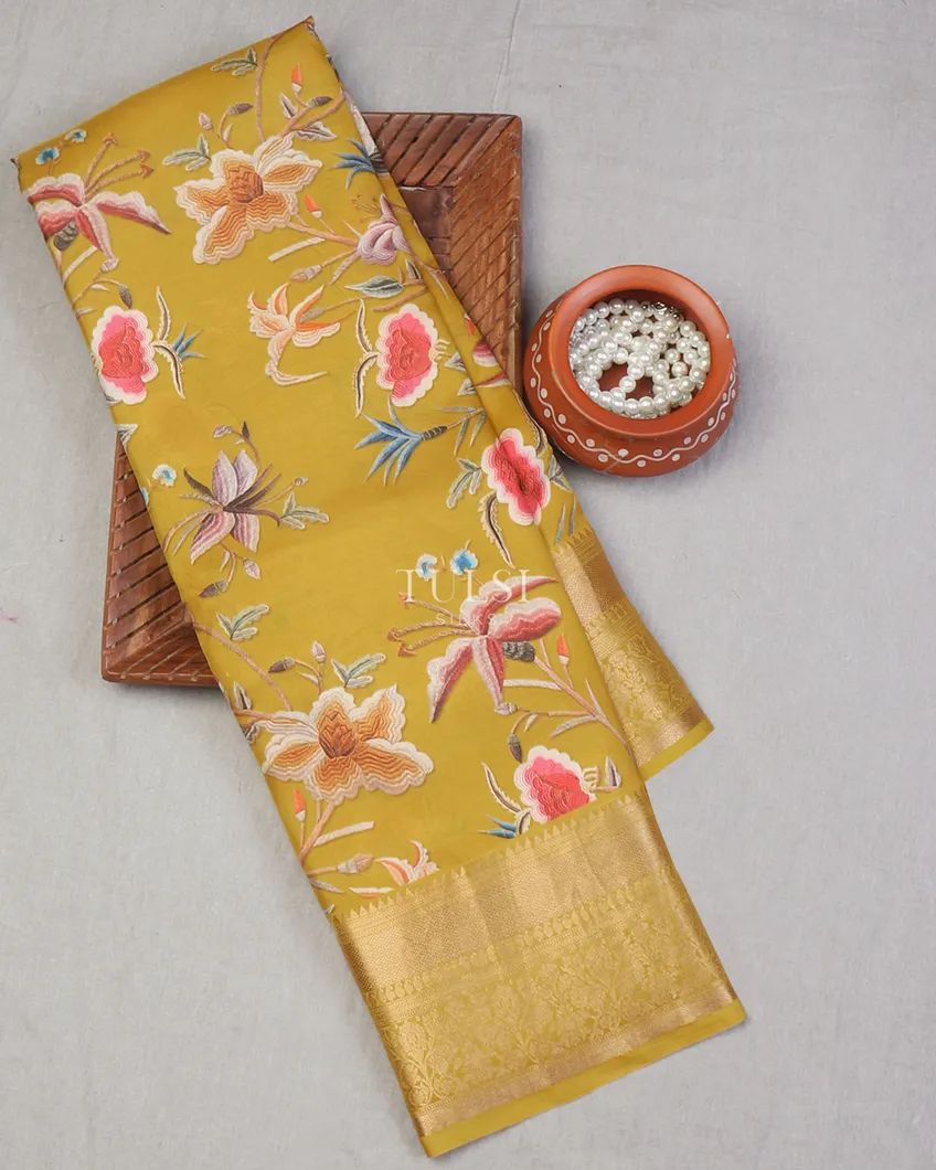 Yellow Printed Soft Silk Saree T645717-image