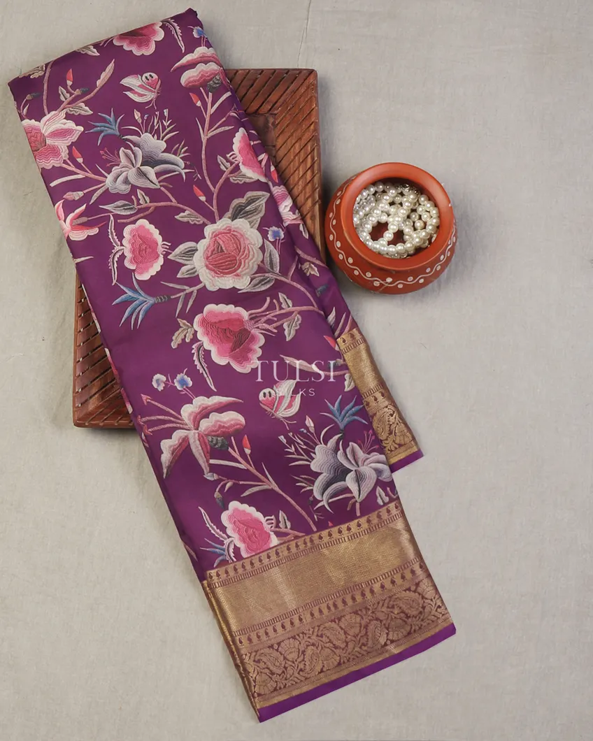 Purple Printed Soft Silk Saree T645720-image