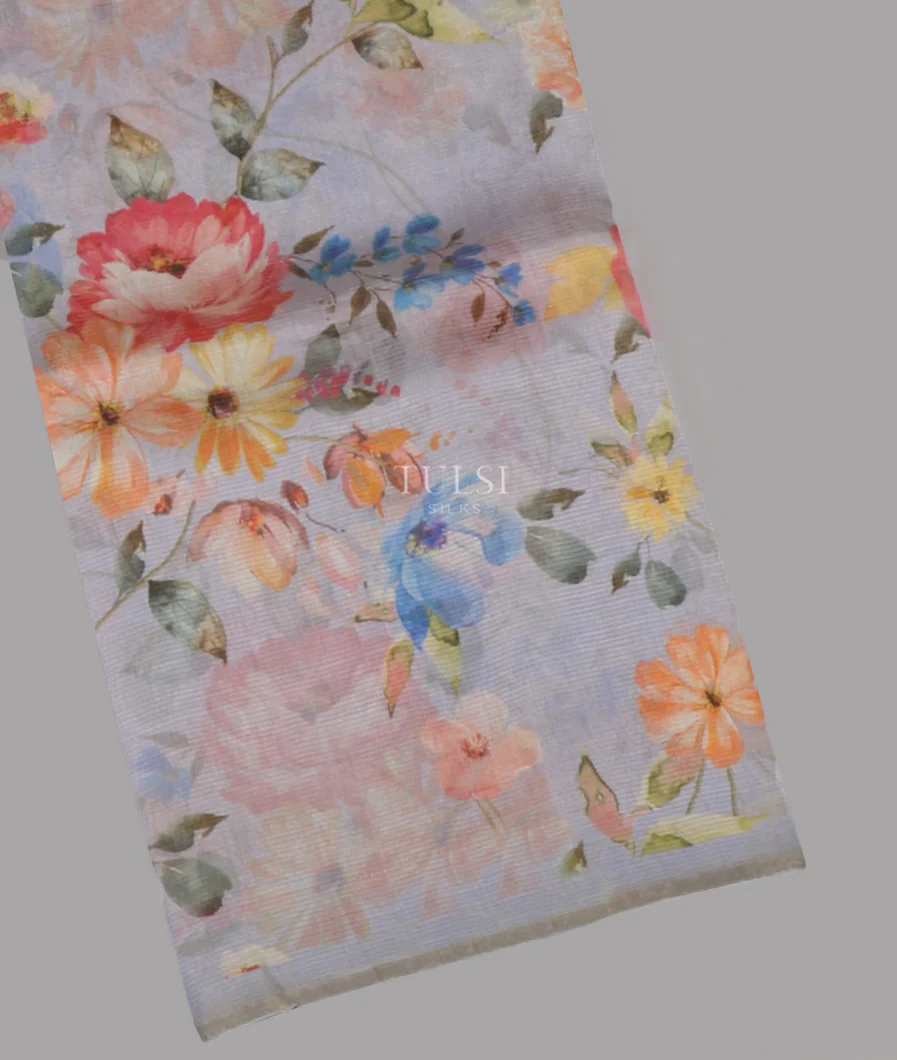 Bluish Grey Tissue Organza Printed Saree T629360-image