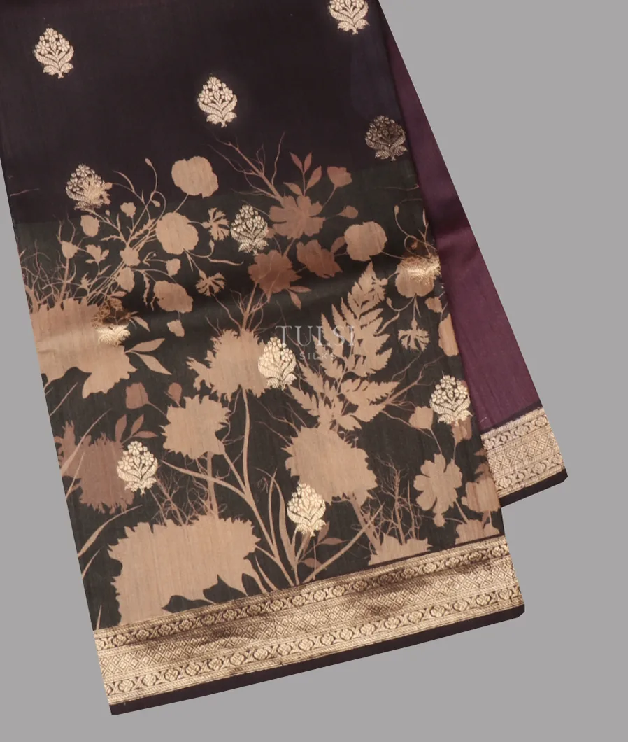Dark Grey And Purple Banaras Tussar Georgette Saree T608388-image