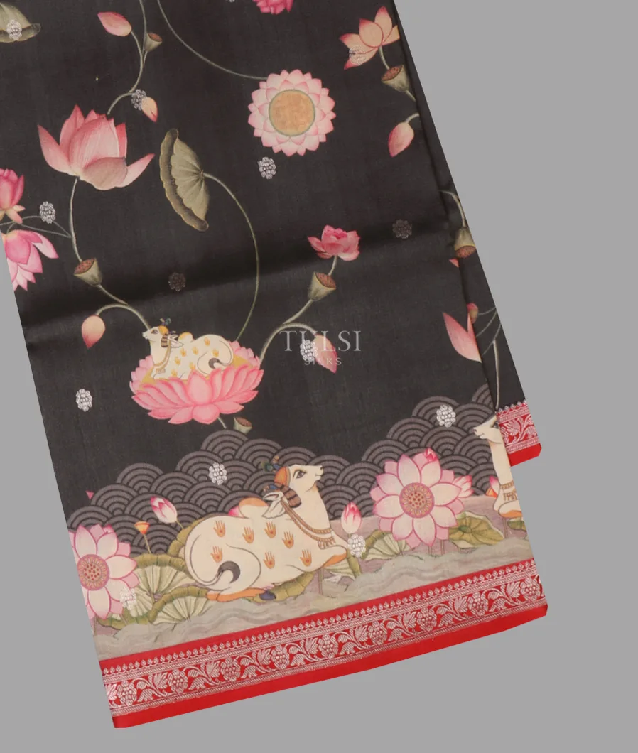 Blackish Grey Banaras Kathan Silk Saree T642163-image