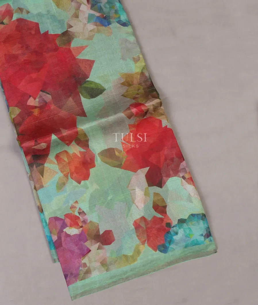 Light Greenish Blue Tissue Organza Printed Saree T614974-1-image