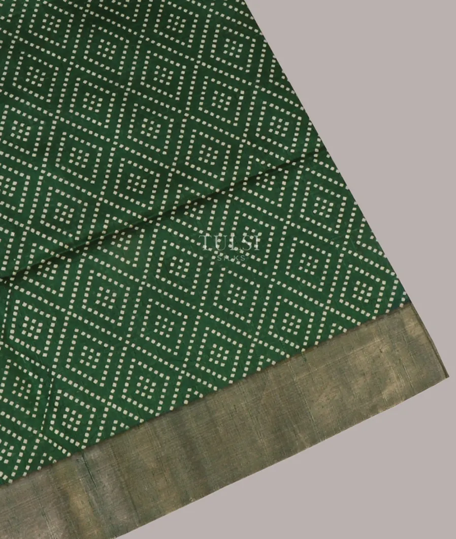 Bottle Green Printed Raw Silk Saree T621056-image