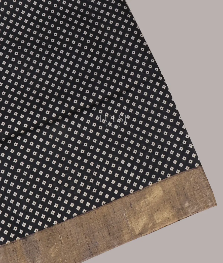 Black Printed Raw Silk Saree T621079-image