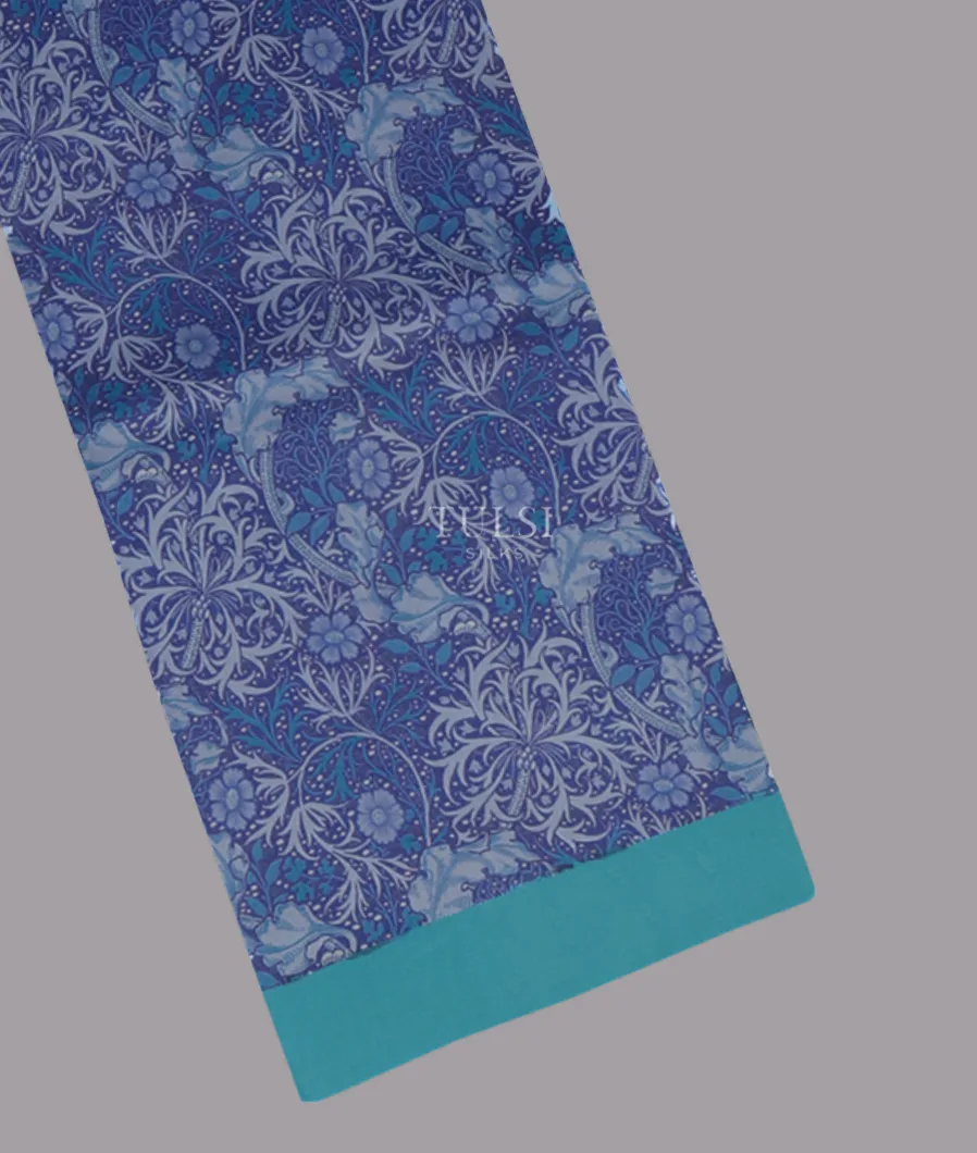 Blue Printed Silk Saree T599593-image