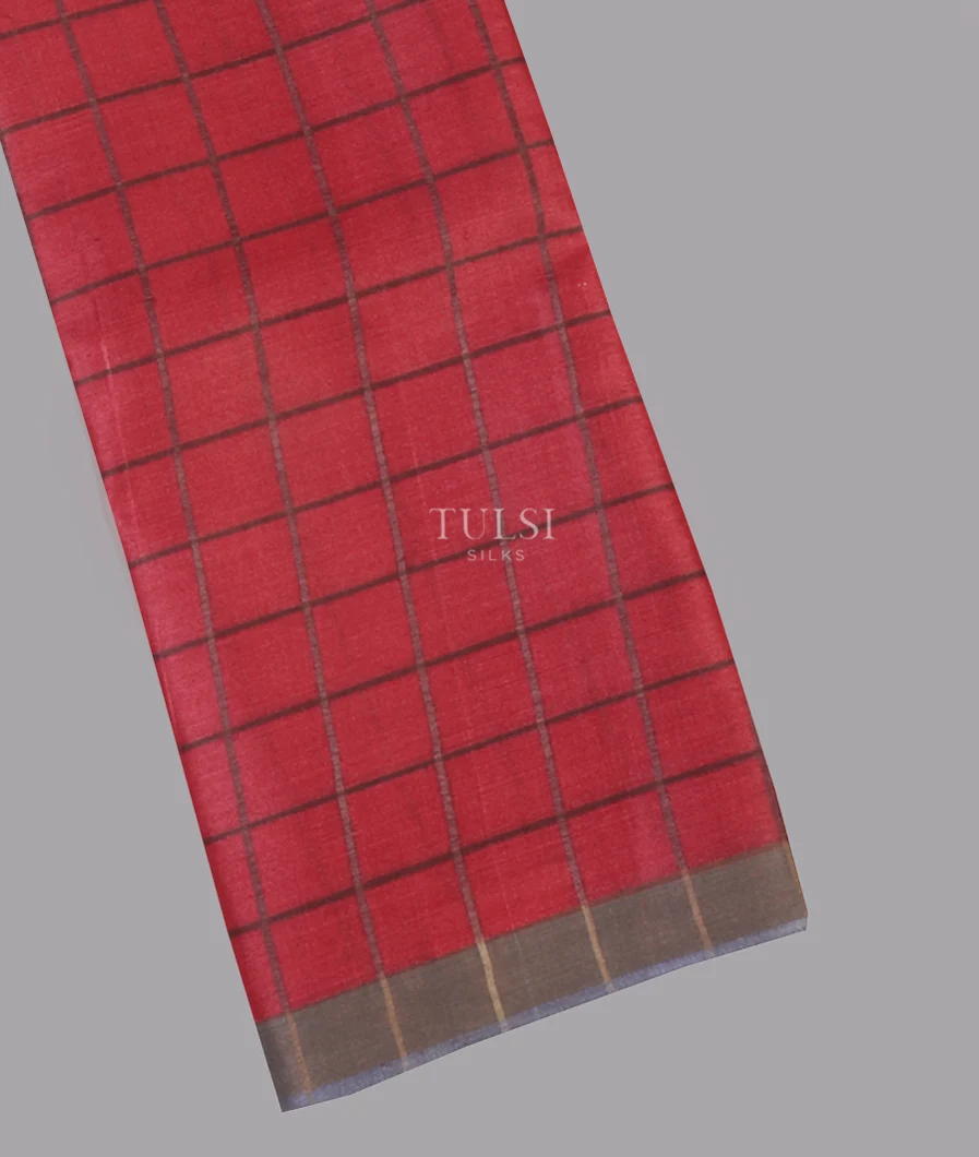 Red Woven Tussar Saree T632468-image