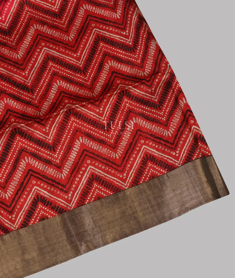 Red Printed Raw Silk Saree T488201-image