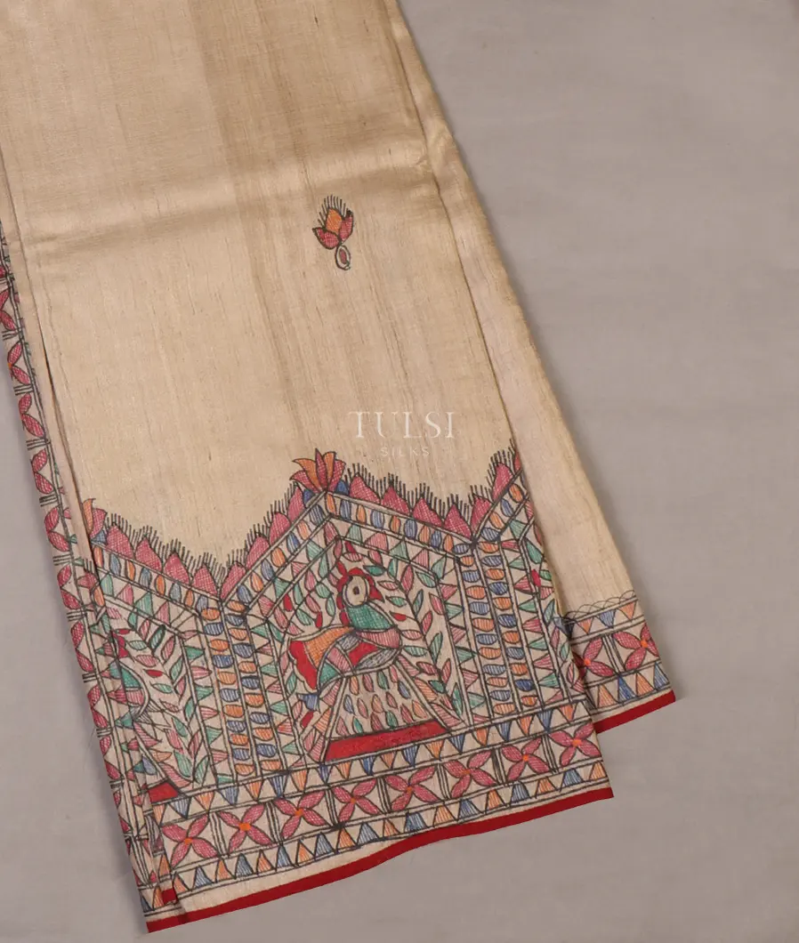 Beige Tussar Printed Saree T578061-image