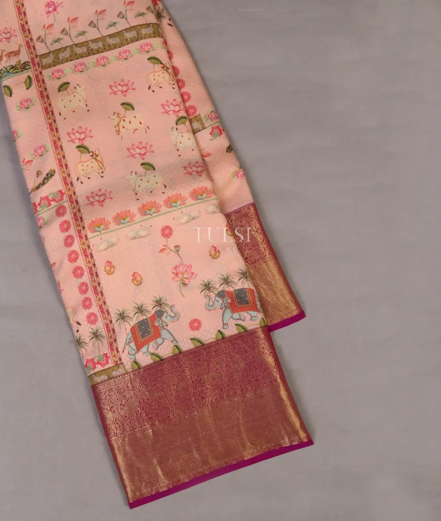 Peach Printed Soft Silk Saree T593782-1-image