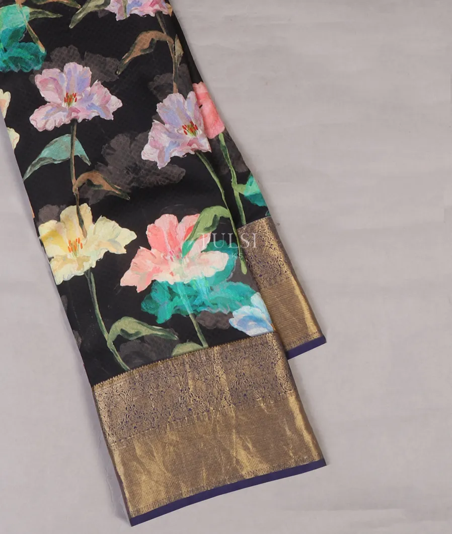 Black Printed Soft Silk Saree T546290-1-image