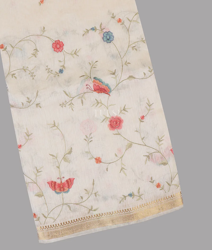 Off - White Linen Embroidery Saree T641591-image