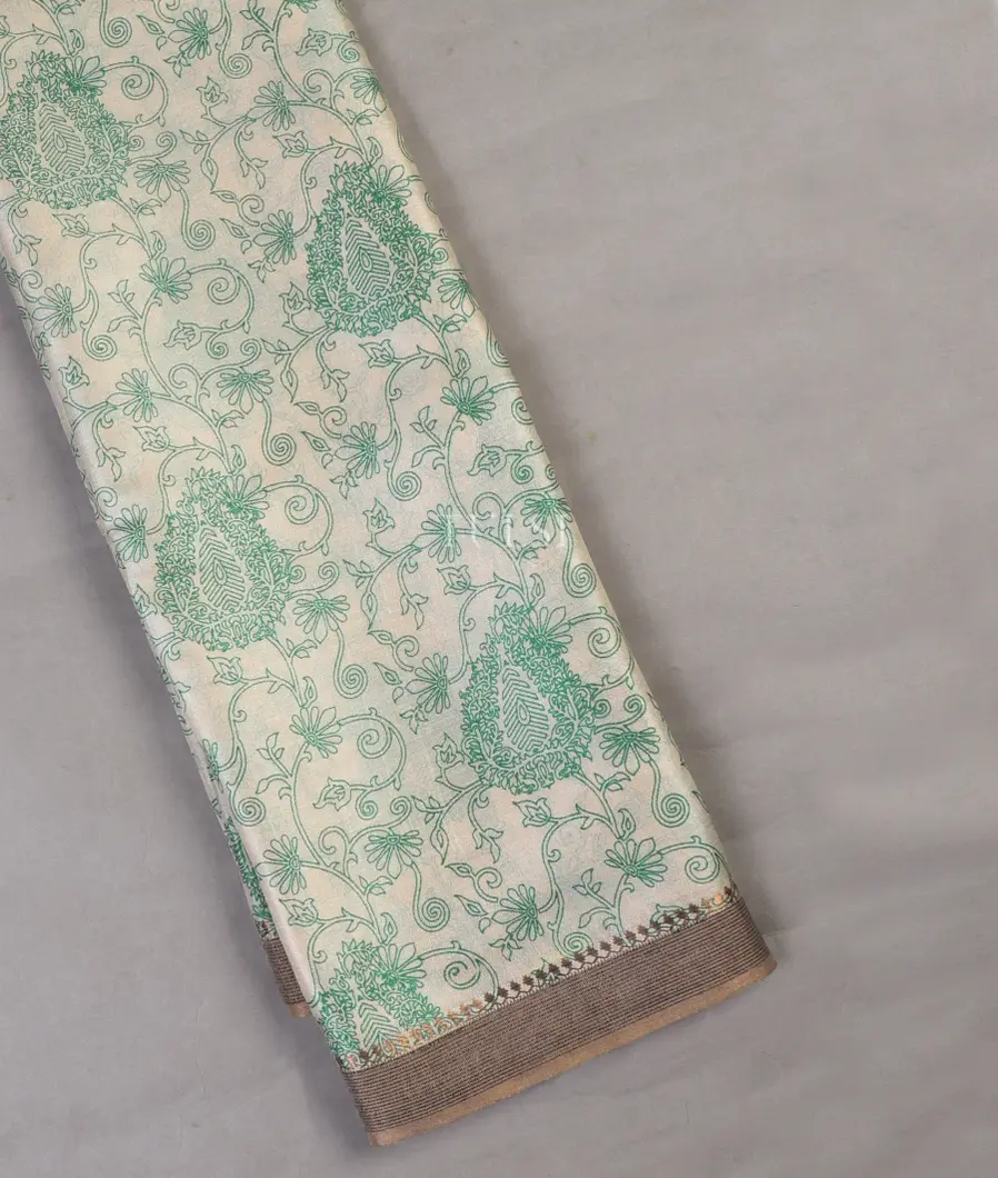 Off-White Tussar Printed Saree T641968-image