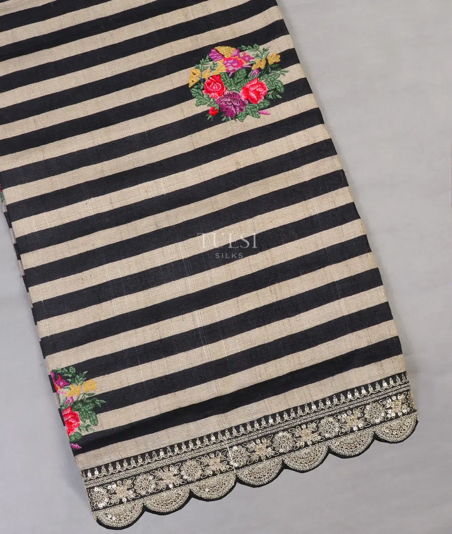 Black and Beige Tussar Embroidery Saree T619753-image