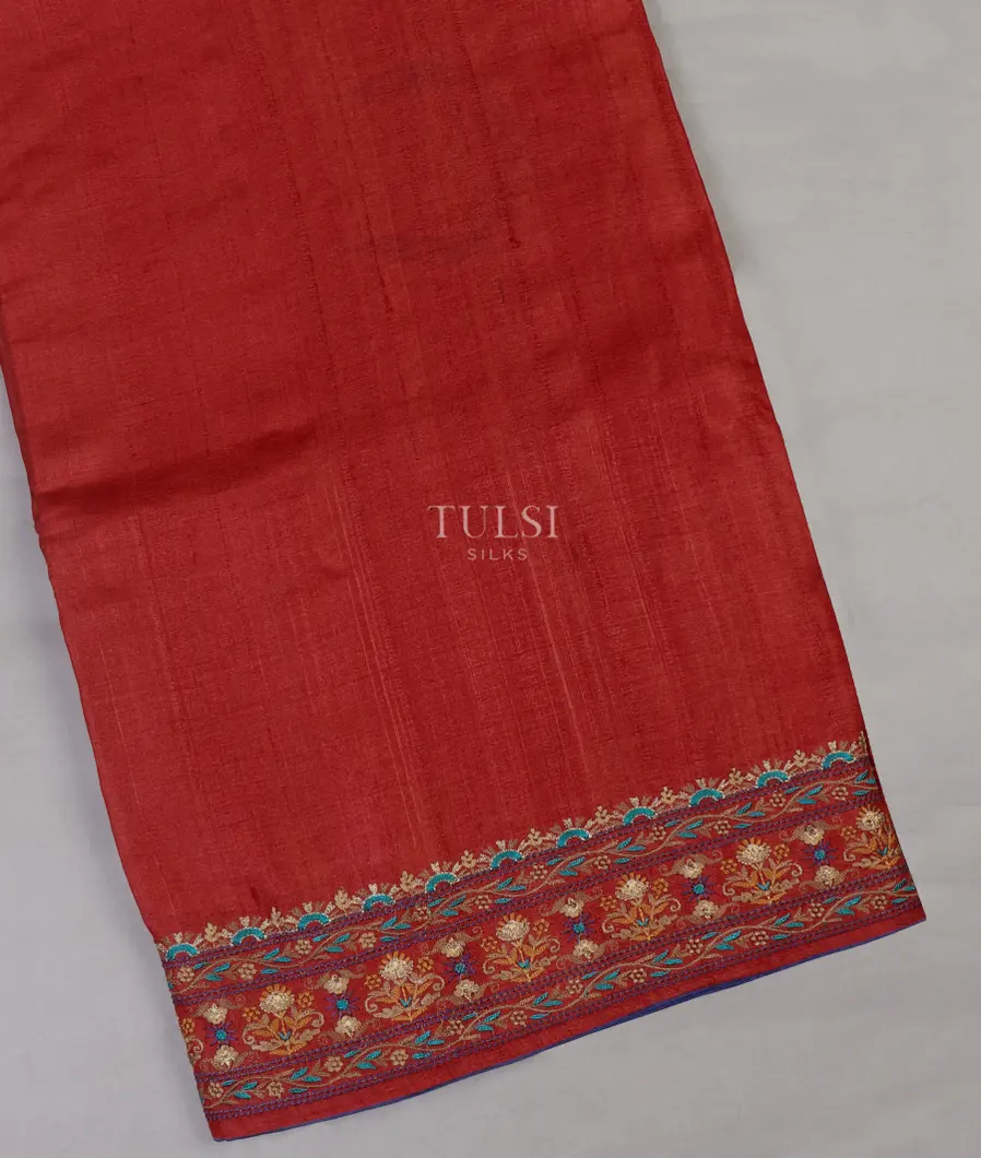Red Tussar Embroidery Saree T634898-image