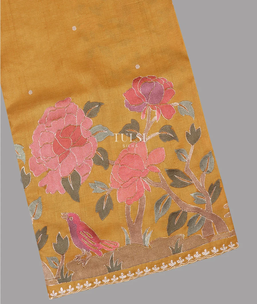 Yellow Tussar Embroidery Saree T640403-image