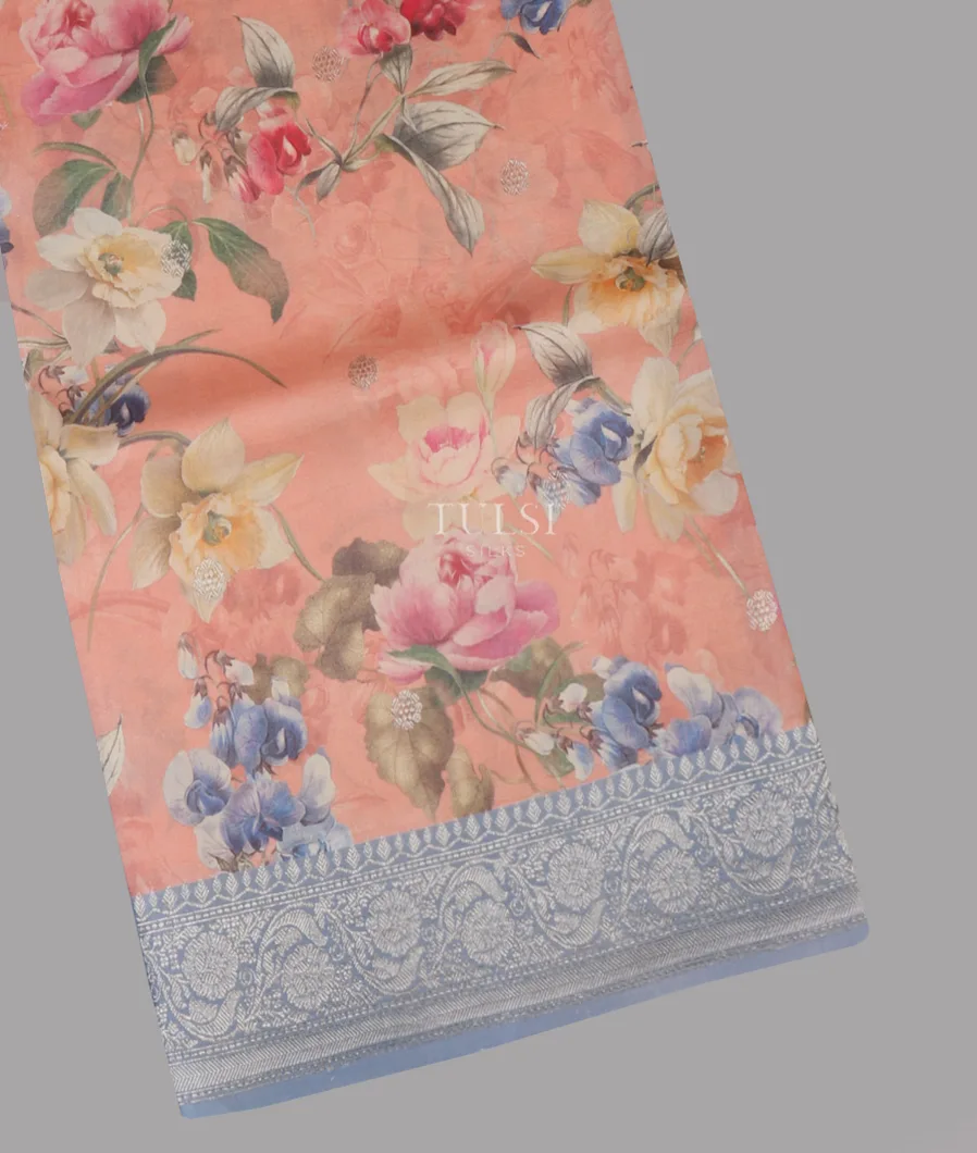 Peachish Pink Banaras Kathan Silk Saree T642181-image