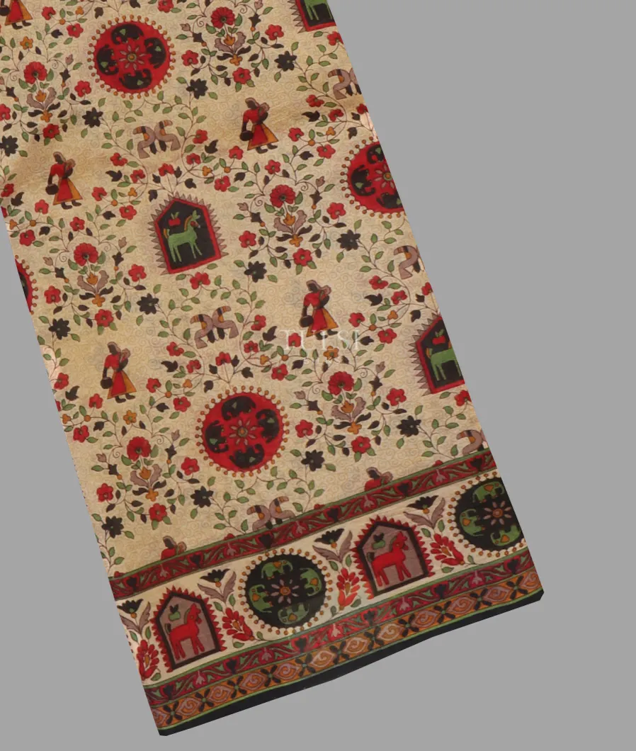 Beige Printed Silk Saree T550399-image