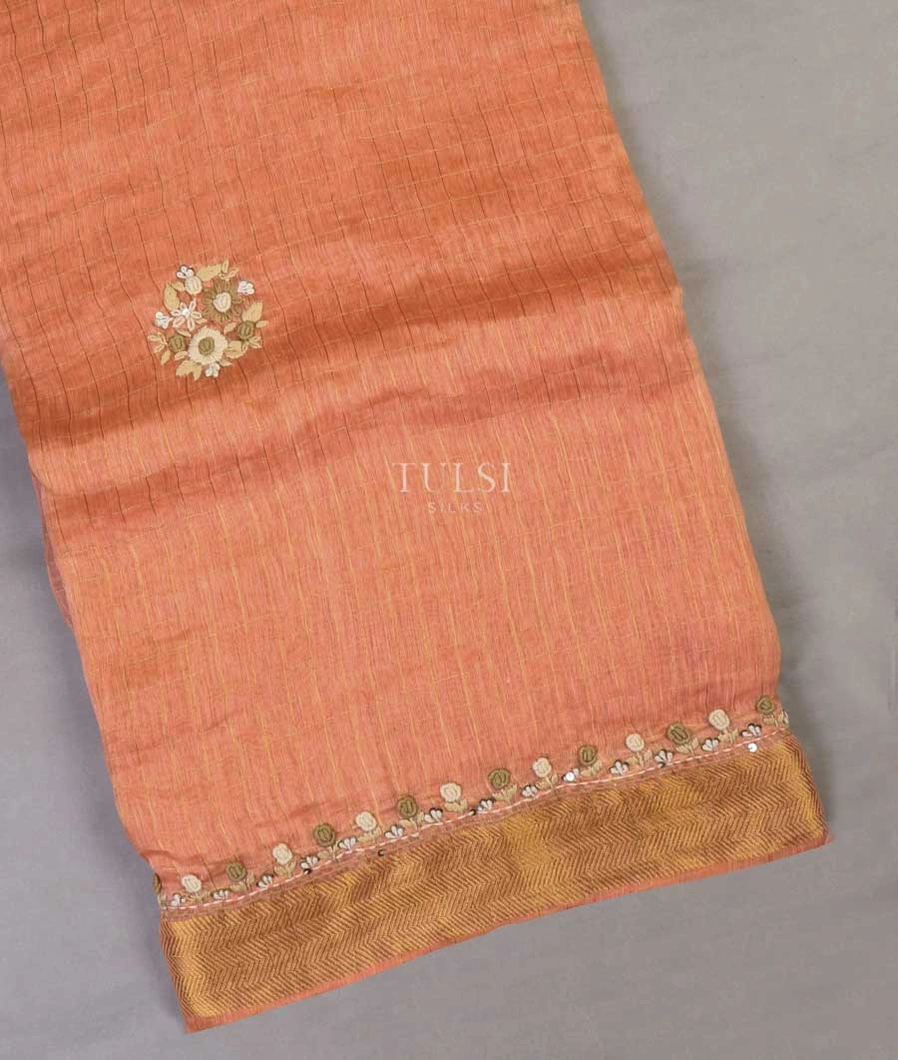 Peach Linen Embroidery Saree T623499-image