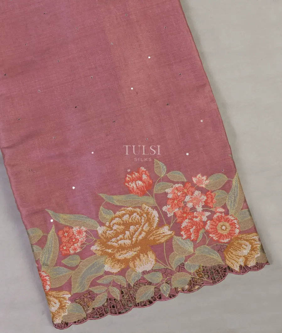 Pink Tussar Cutwork Saree T601186-image