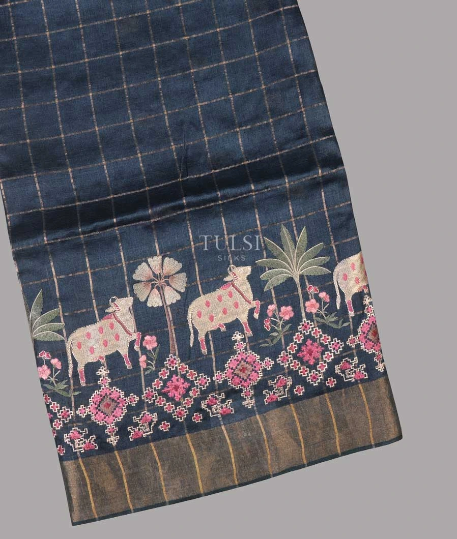 Blue Tussar Embroidery Saree T640339-image