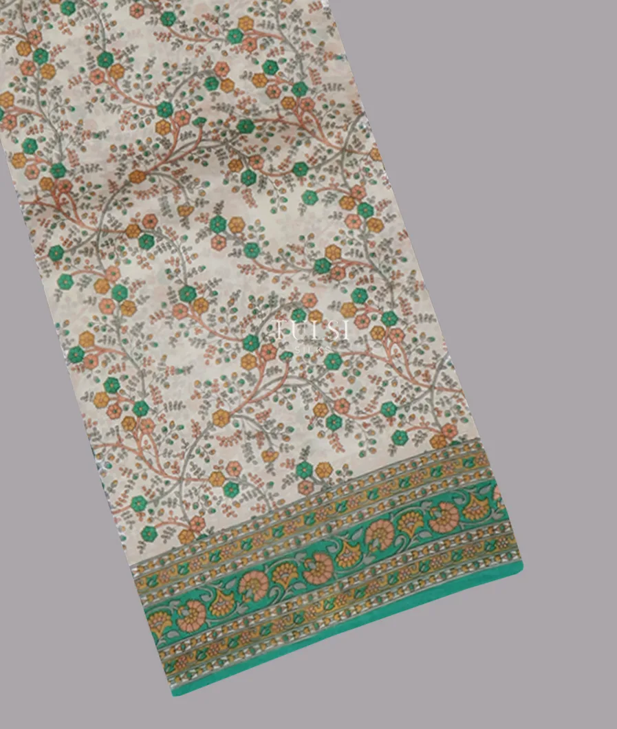 Off - White Printed Silk Saree T550424-1-image