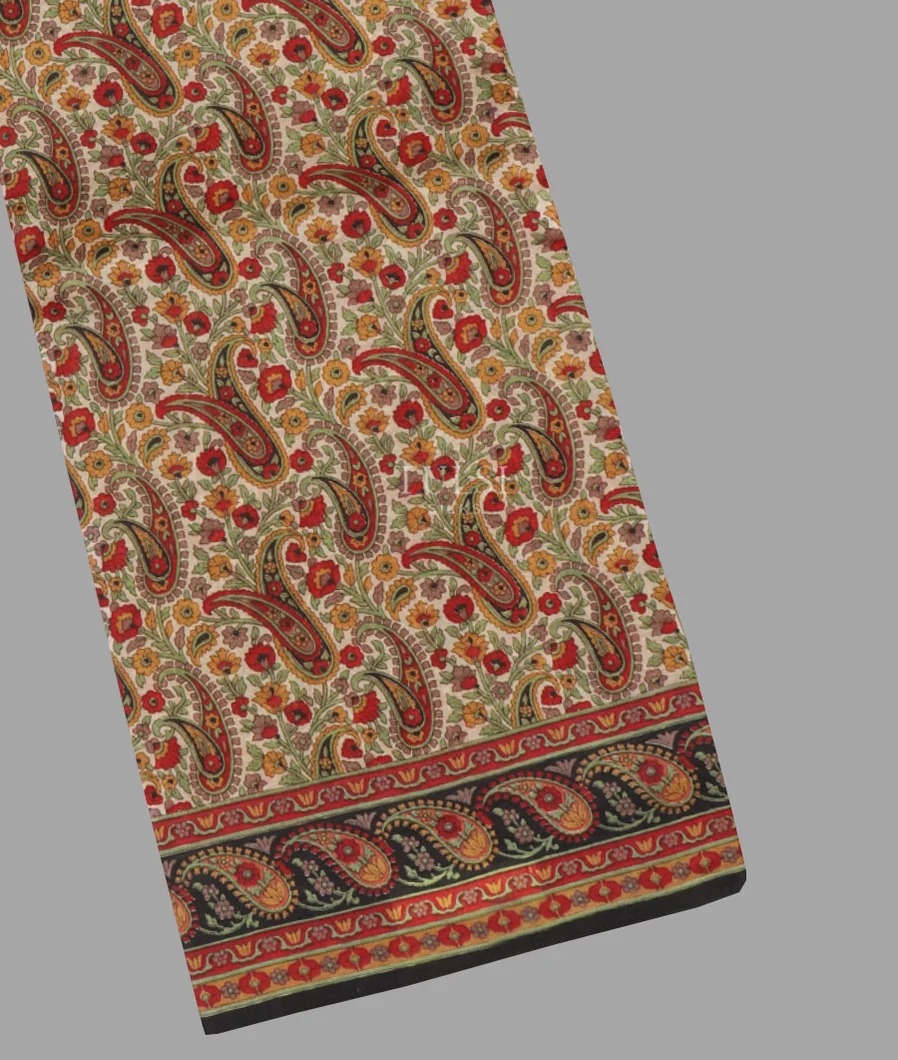 Beige Printed Silk Saree T461162-1-image