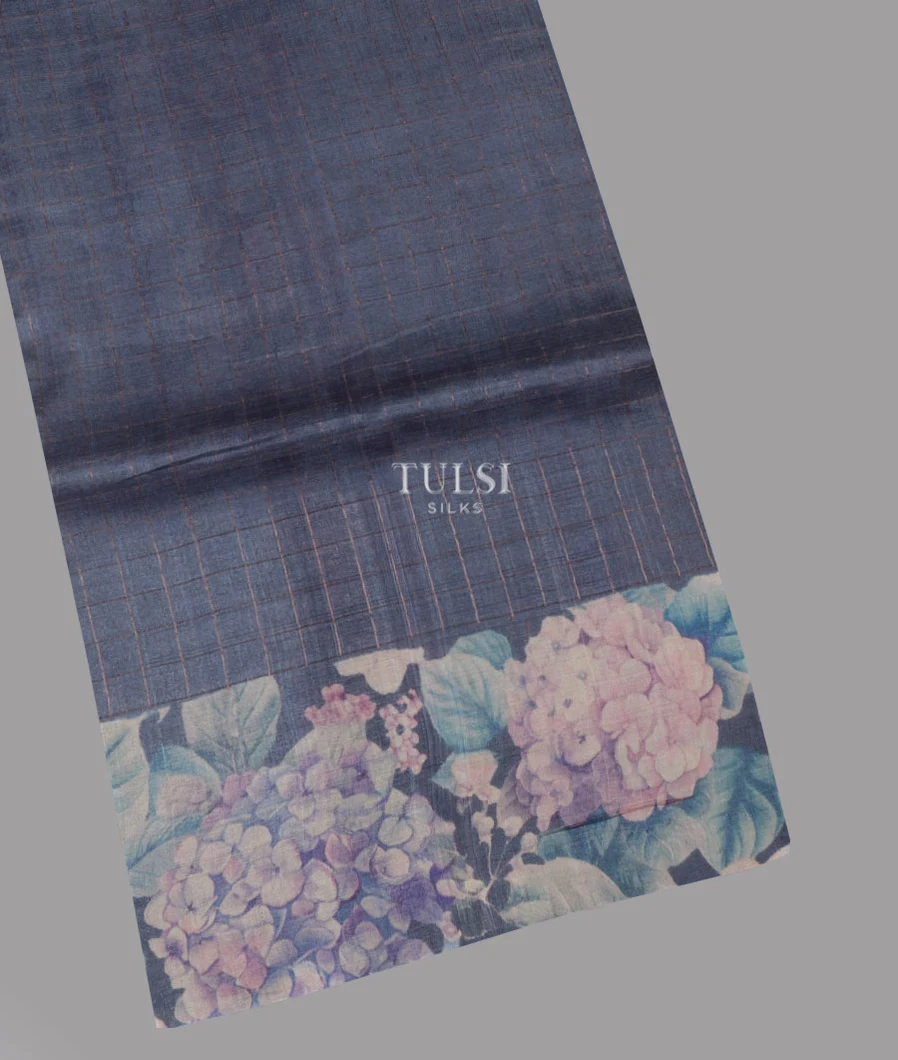 Dark Bluish Grey Tussar Printed Saree T626512-image