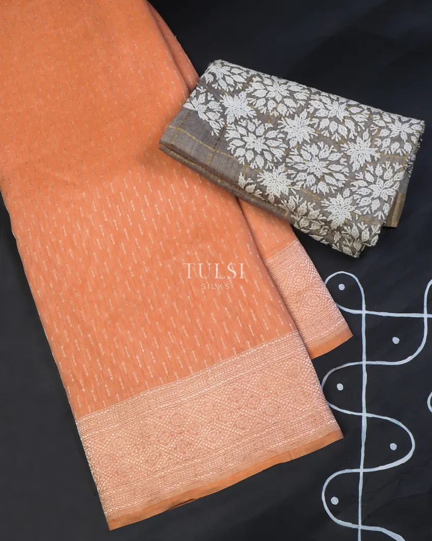 Peach Banaras Linen Saree T647114-image