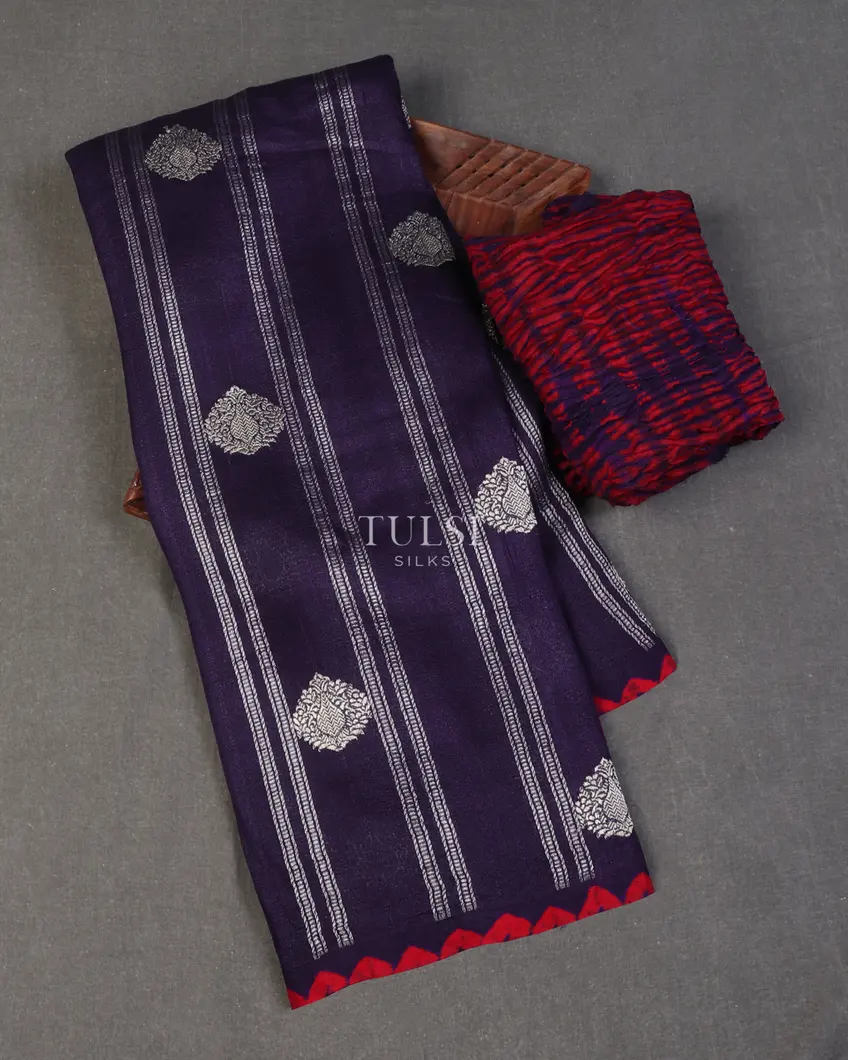 Bluish Purple Banaras Tussar Georgette Saree T642287-image