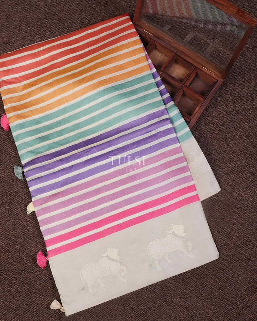 Multicolour Tussar Printed Saree T647110-image