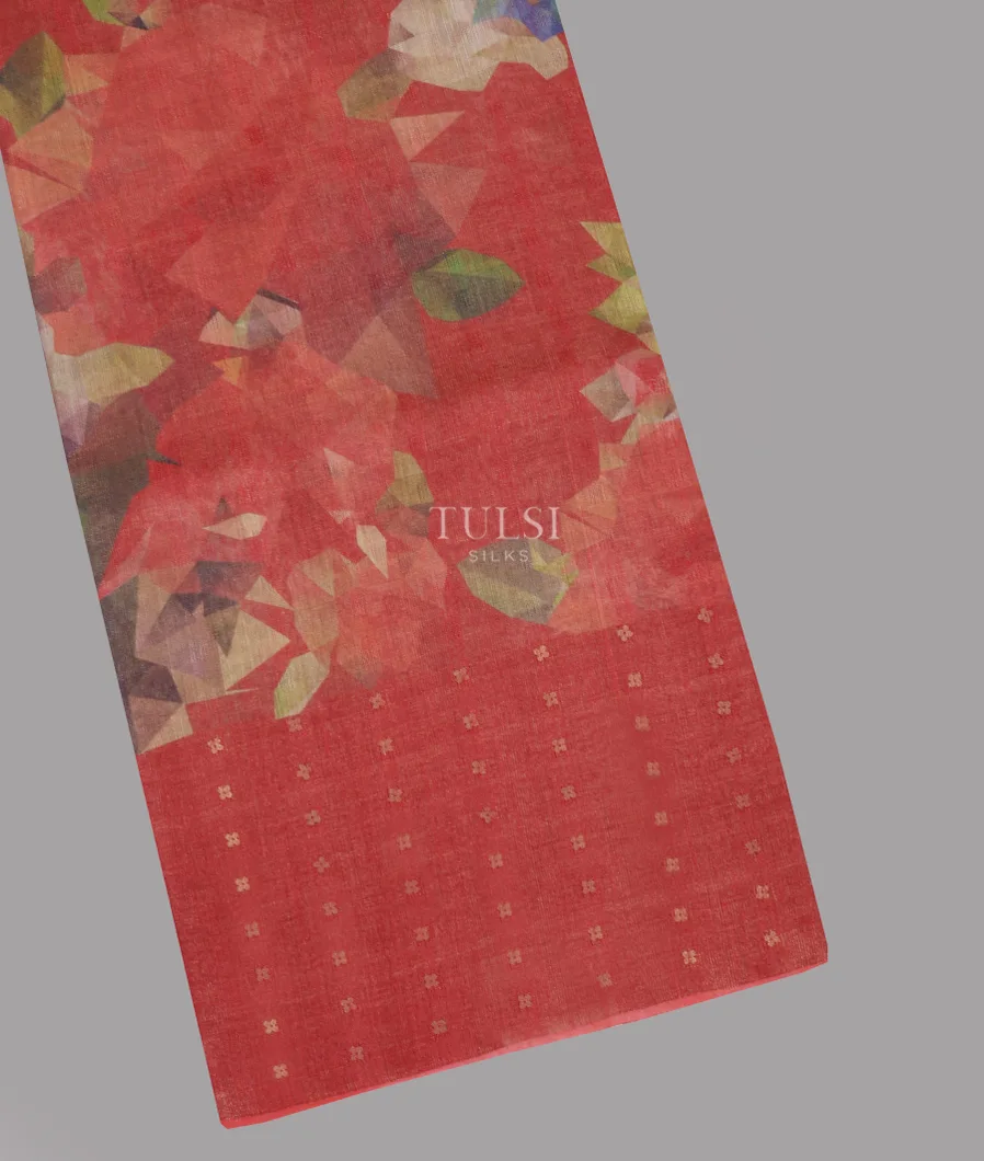 Red Tissue Tussar Printed Saree T586204-image