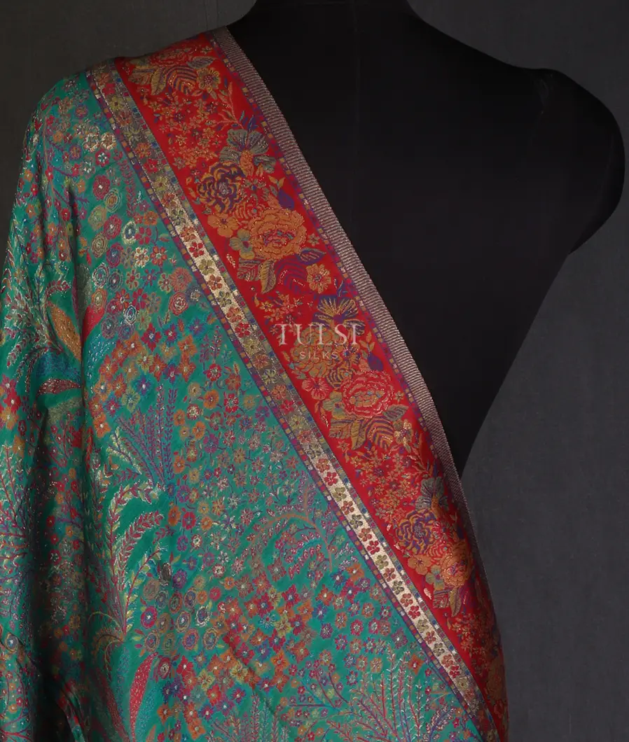 Bluish Green Kashmir Kani Silk Dupatta T646874-image
