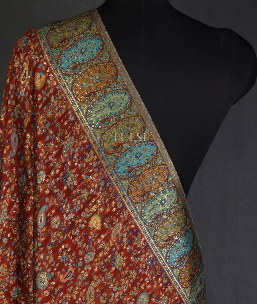 Maroon Kashmir Kani Silk Dupatta T646880-image