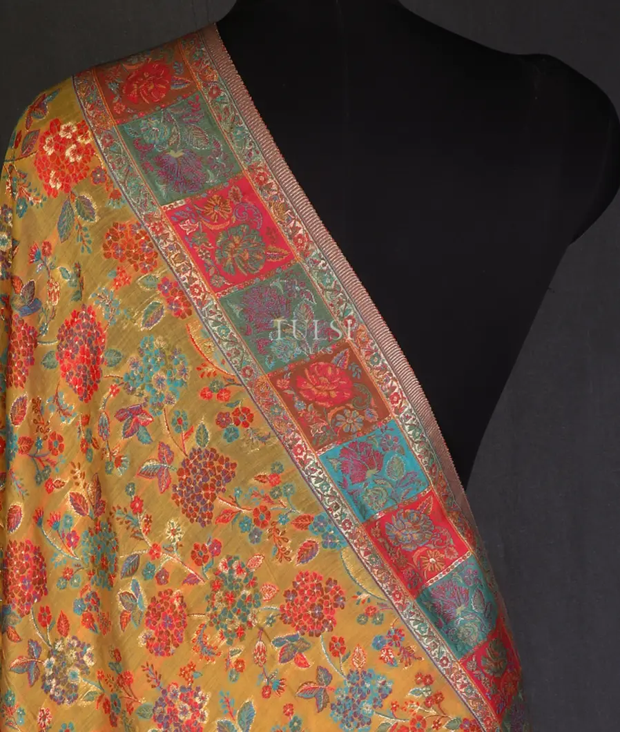 Yellow Kashmir Kani Silk Dupatta T646865-image