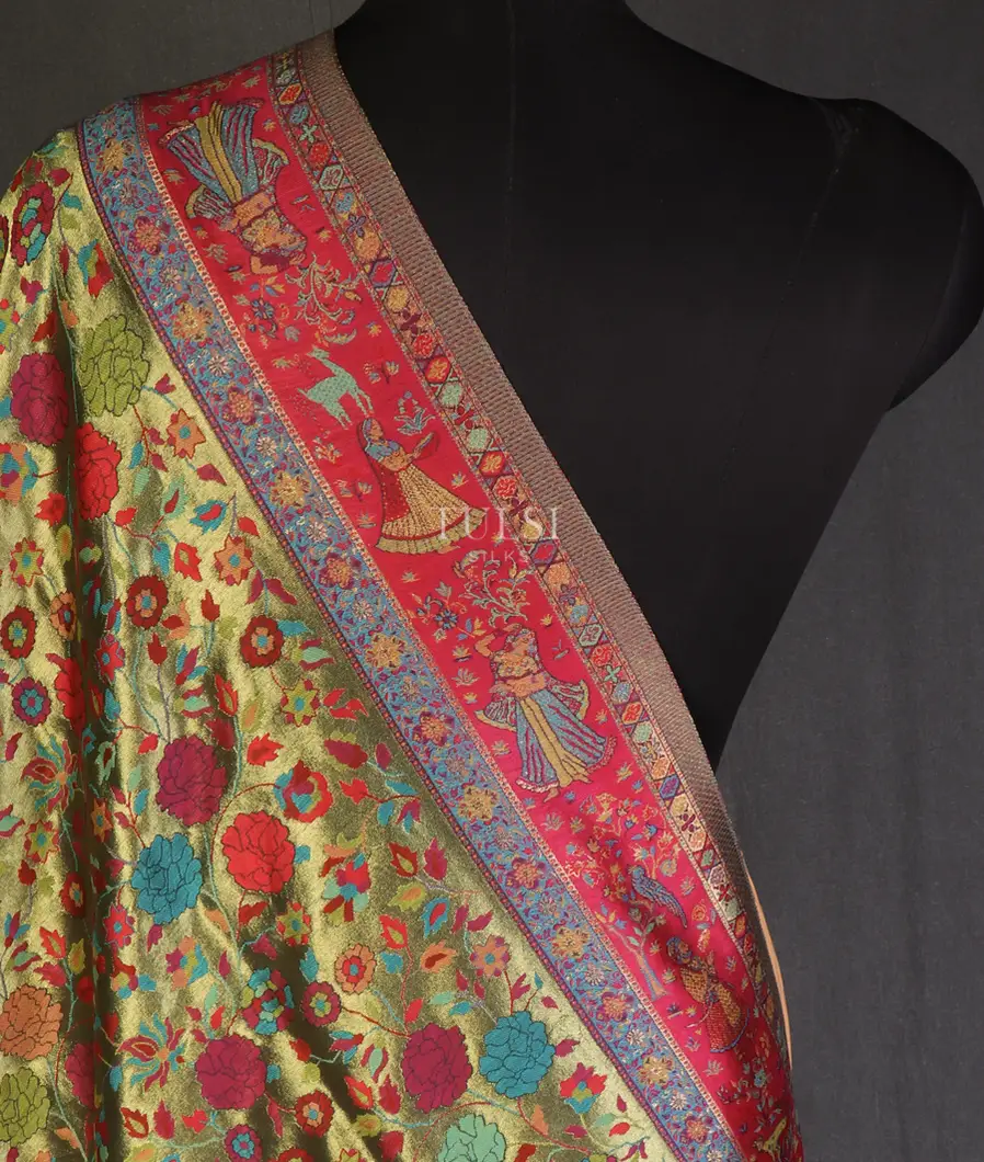Golden Green Kashmir Kani Silk Dupatta T646883-image