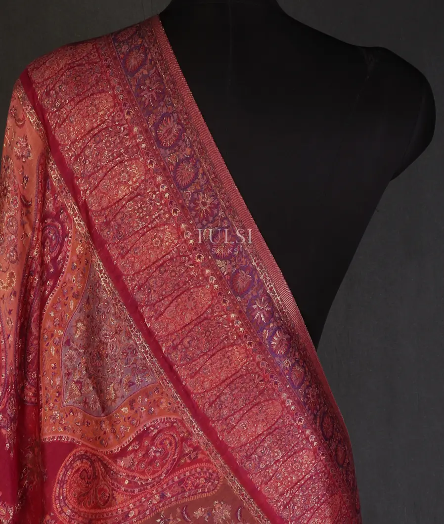 Reddish Pink Kashmir Kani Silk Dupatta T646885-image