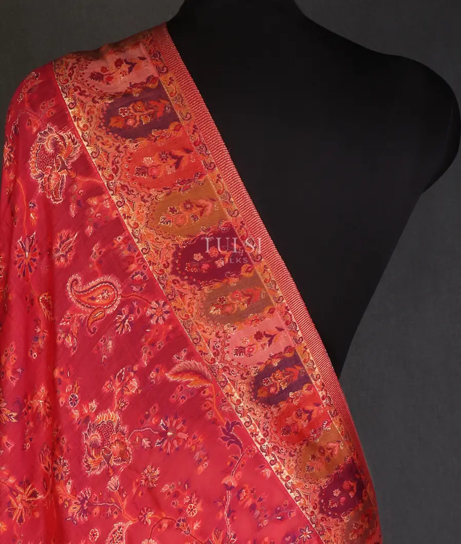 Pinkish Red Kashmir Kani Silk Dupatta T646888-image
