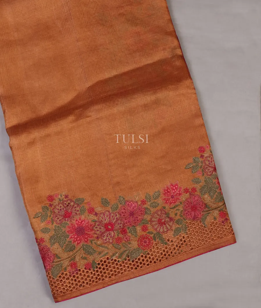 Burnt Orange Tussar Cutwork Saree T645640-image