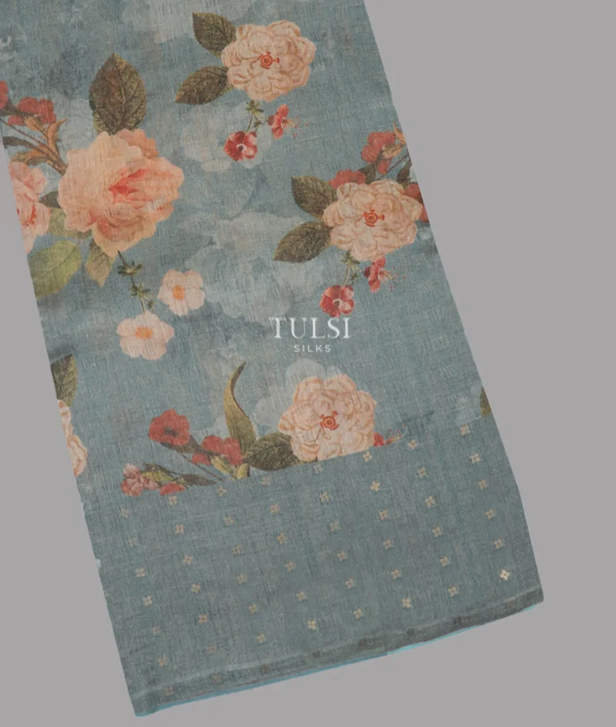 Bluish Grey Tissue Tussar Printed Saree T608574-image