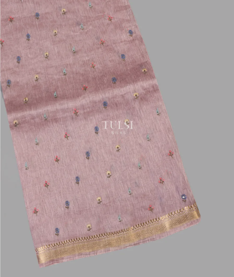 Light Lilac Purple Linen Embroidery Saree T641605-image