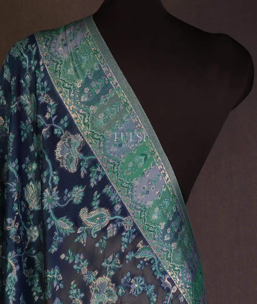 Blue Kashmir Kani Silk Dupatta T646879-image
